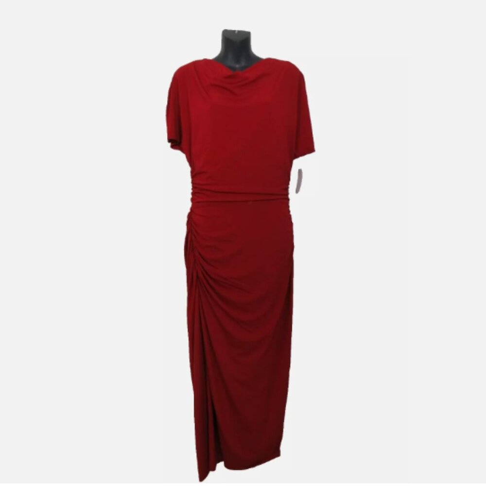 Red Ruched Side-Slit Maxi Dress - Picture 2 of 8